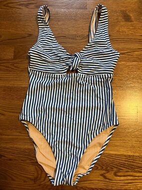 J. Crew Blue and White Striped One-Piece Swimsuit